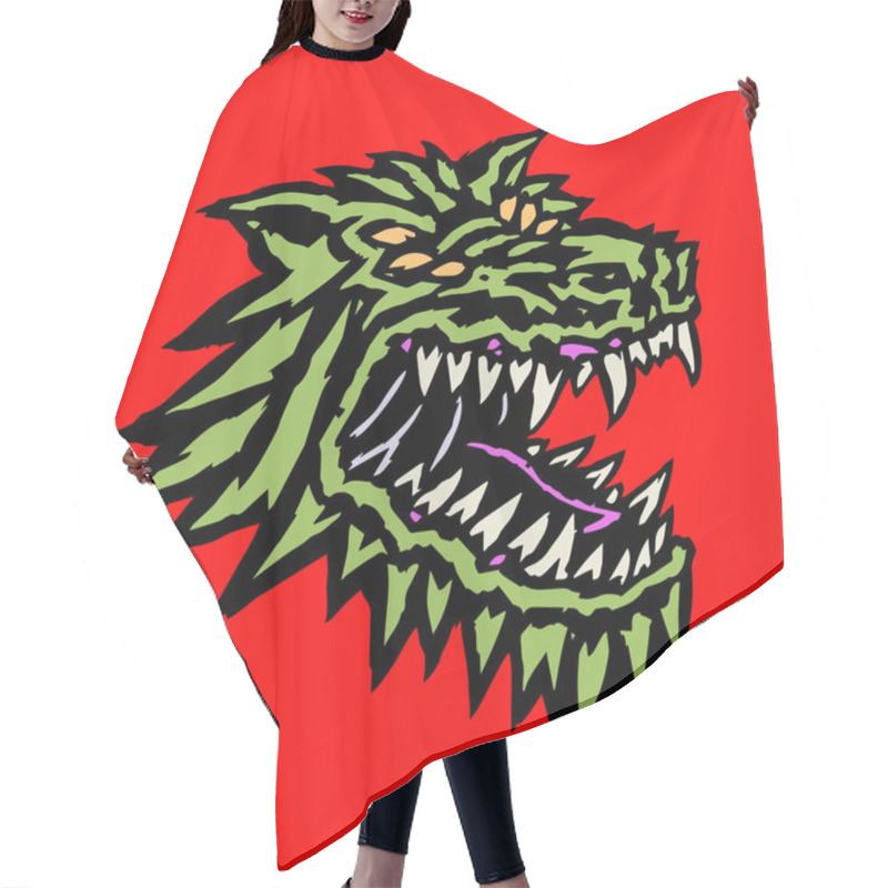 Personality  Muzzle Of A Evil Alien Wolf Monster With Open Mouth Full Of Fangs. Vector Illustration. Hair Cutting Cape