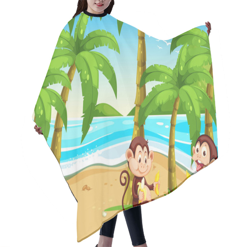 Personality  Monkey At The Beach Illustration Hair Cutting Cape