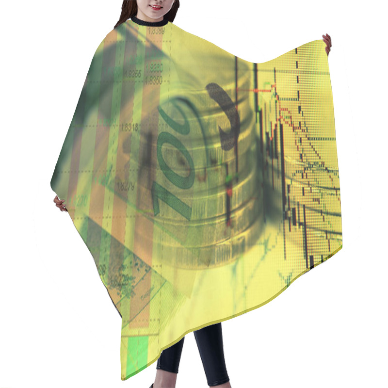 Personality  Double Exposure Stock Market Display Or Forex Trading Graph And Candlestick Chart On Euro Banknote. Hair Cutting Cape