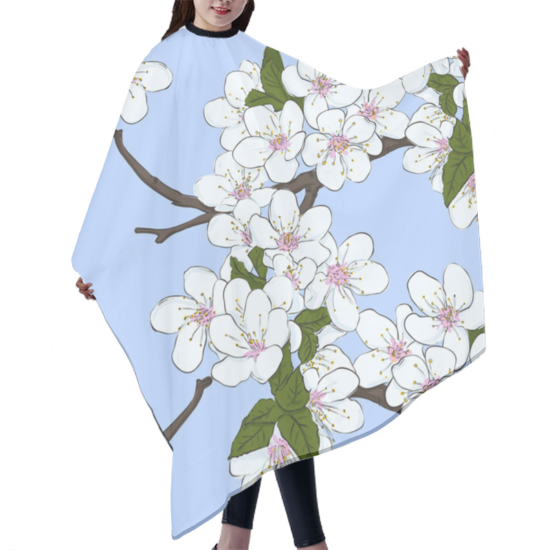 Personality  Seamless Floral Pattern With Cherry Flowers. Vector Hair Cutting Cape