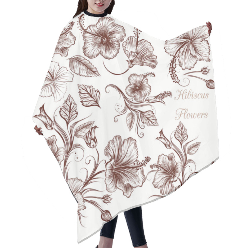 Personality  Set Of Vector Hand Drawn Hibiscus Flowers Hair Cutting Cape