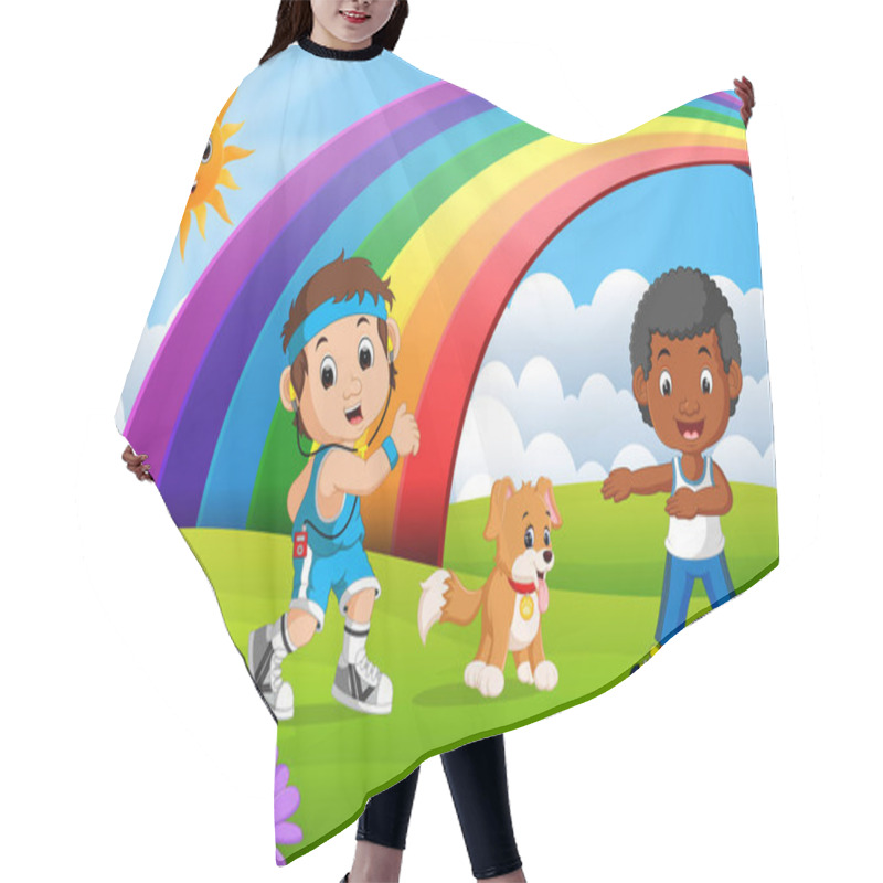 Personality  Children Sport And Dog In The Park On Rainbow Day Hair Cutting Cape