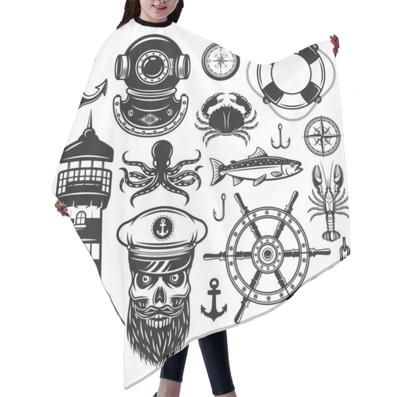 Personality  Nautical Set Of Vector Objects And Design Elements Hair Cutting Cape