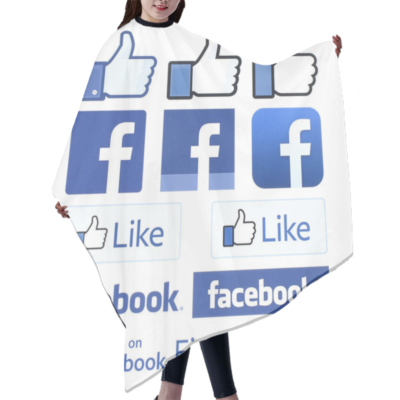 Personality  Facebook Logos And Thumbs Up Printed On White Paper. Facebook Is A Well-known Social Networking Service Hair Cutting Cape