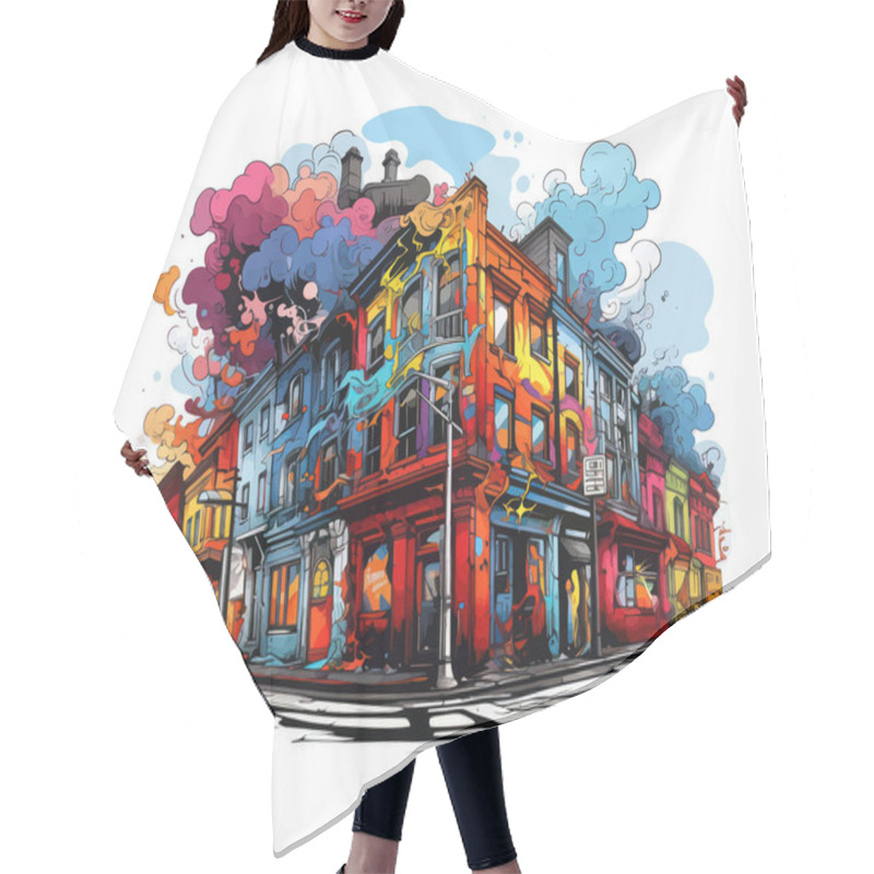 Personality  Vibrant City Streets. Cartoon Vector Illustration. Hair Cutting Cape