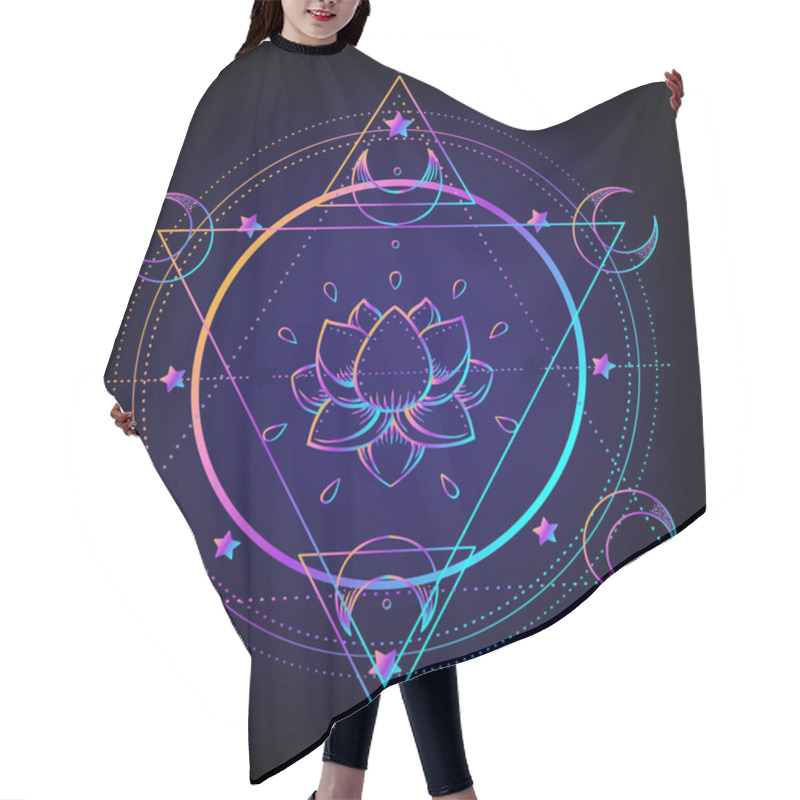 Personality  Sacred Geometry And Boo Symbol Set. Ayurveda Sign Of Harmony And Balance. Tattoo Design, Yoga Logo, T-shirt Textile. Colorful Gradient Over Black. Astrology, Esoteric, Religion. Hair Cutting Cape