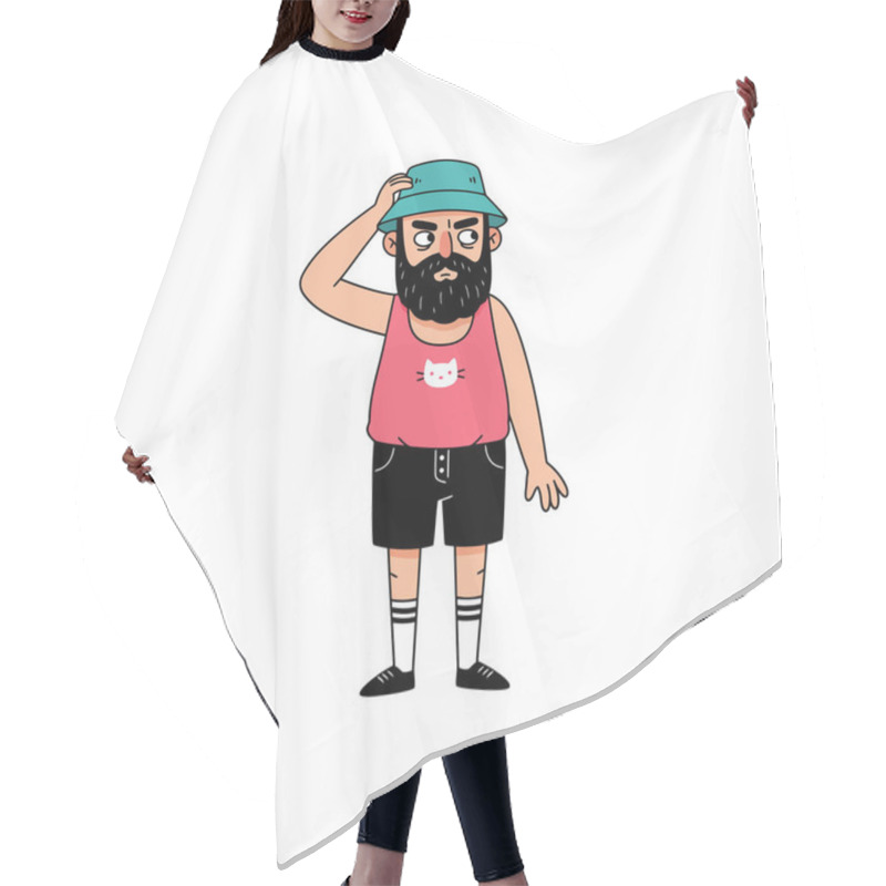 Personality  A Cartoon Illustration Of A Bearded Man In A Bucket Hat Scratching His Head Looks Thoughtful Perfect For Websites Blogs Or Social Media. Hair Cutting Cape