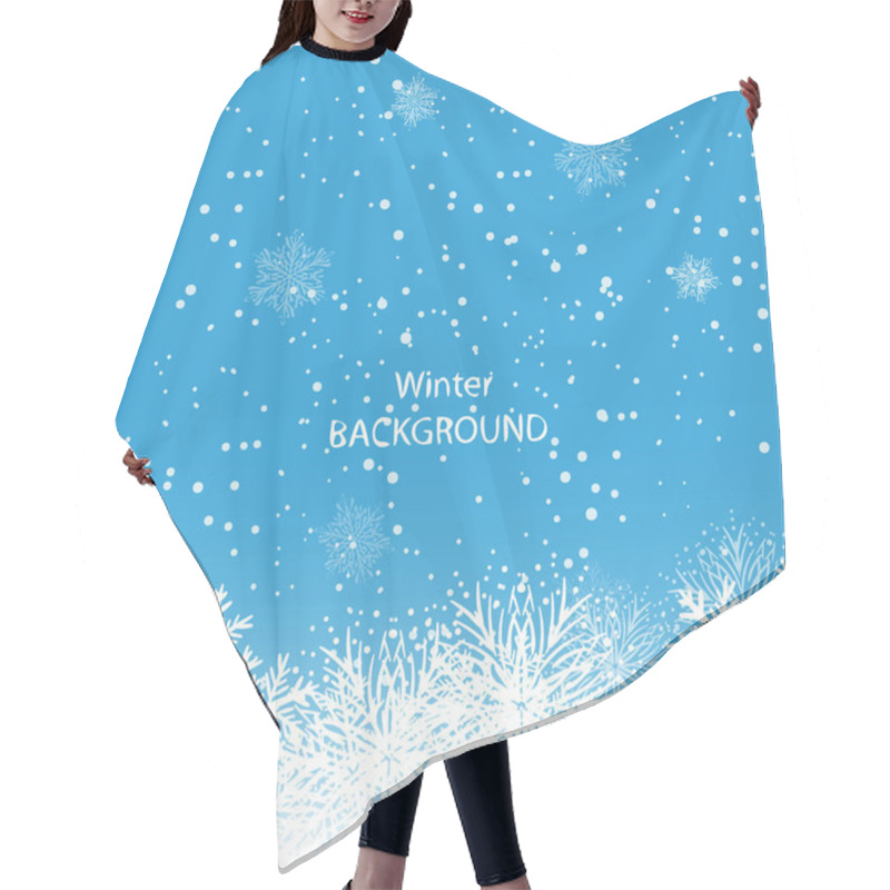 Personality  White Snowflakes On Blue Background. Merry Christmas Greetings Card Hair Cutting Cape