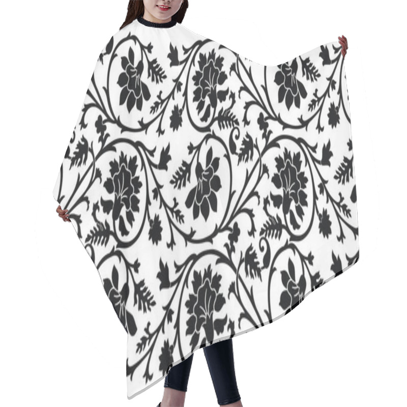 Personality  Seamless Black And White Flower Border Hair Cutting Cape