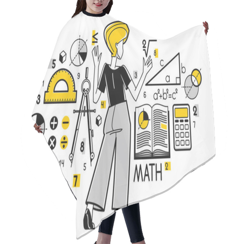 Personality  Mathematics Education Vector With Student Learning Math Or Teacher Explaining Lesson, Mathematician Working On Some Theoretical Science. Hair Cutting Cape