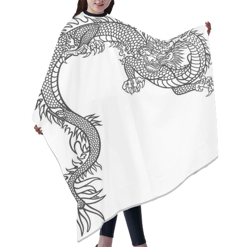 Personality  Eastern Dragon . Black And White Tattoo Style Outline Vector Illustration  Hair Cutting Cape