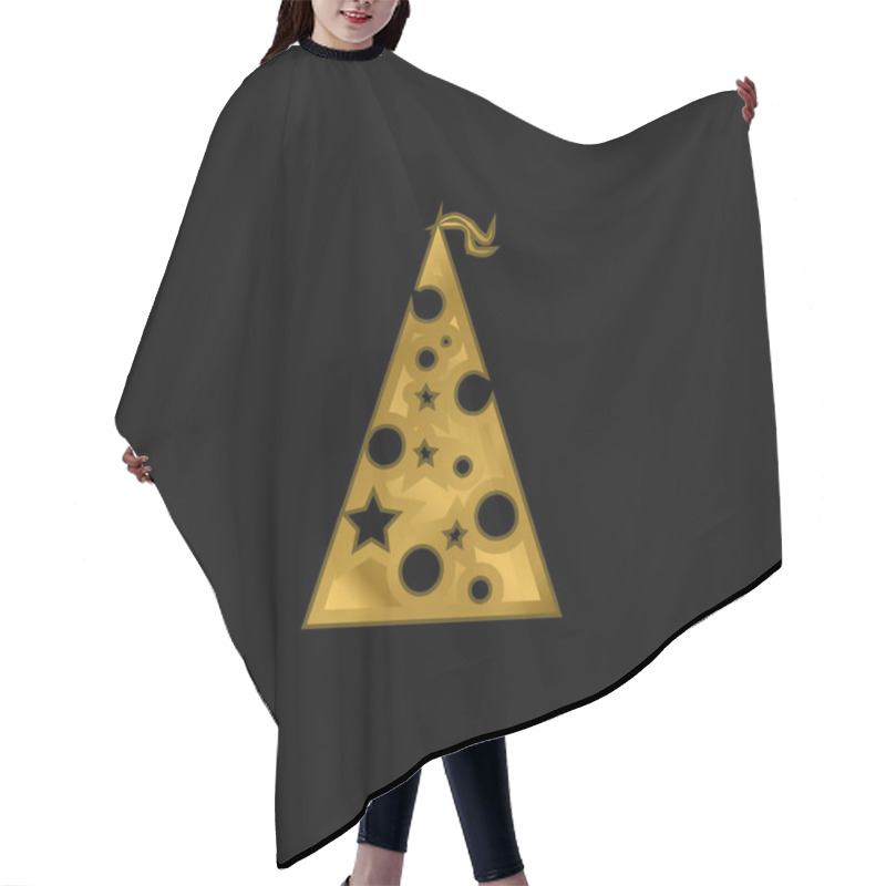 Personality  Birthday Hat With Dots And Stars Gold Plated Metalic Icon Or Logo Vector Hair Cutting Cape