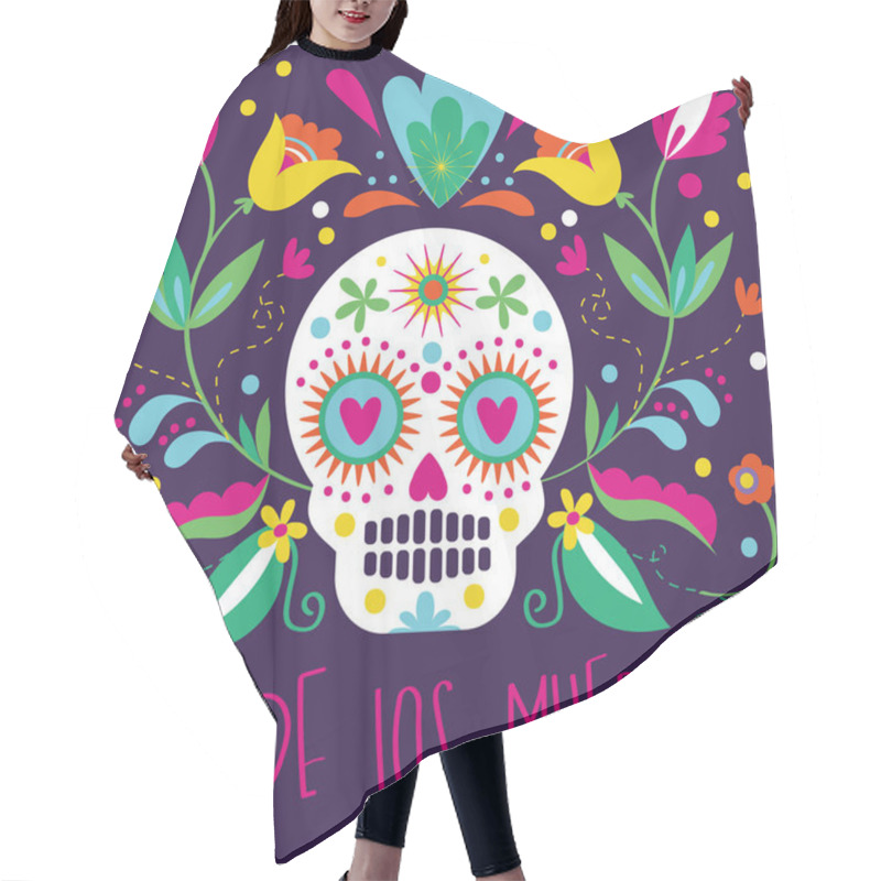 Personality  Dia De Los Muertos Card With Skull And Floral Decoration Hair Cutting Cape