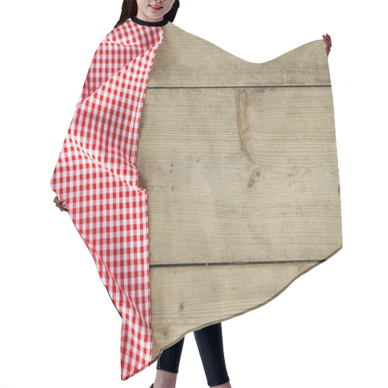 Personality  Red Folded Tablecloth Over Wooden Table Hair Cutting Cape