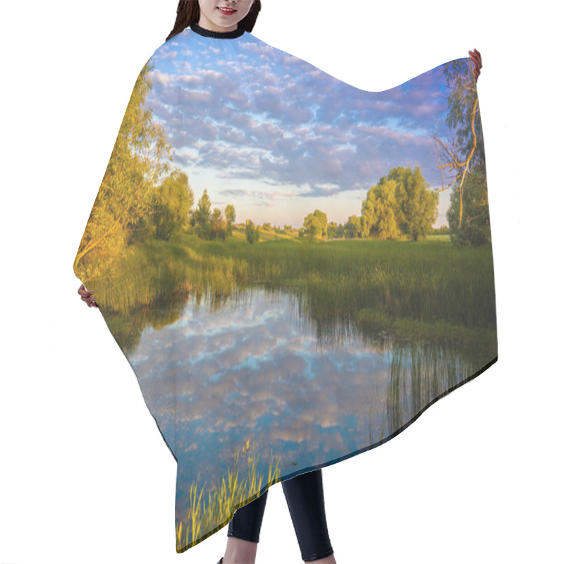 Personality  Magical Sunrise Over The Lake. Misty Morning, Rural Landscape, Wilderness, Mystical Feeling Hair Cutting Cape