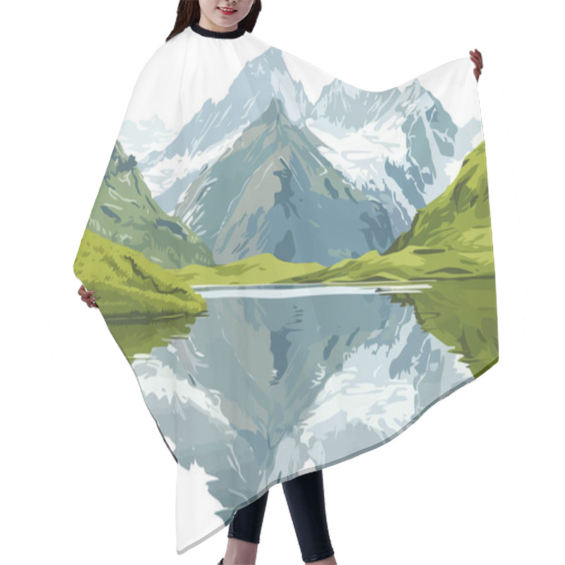 Personality  Mountain Lake Reflecting Peaks Isolated Illustration Illustration Hair Cutting Cape