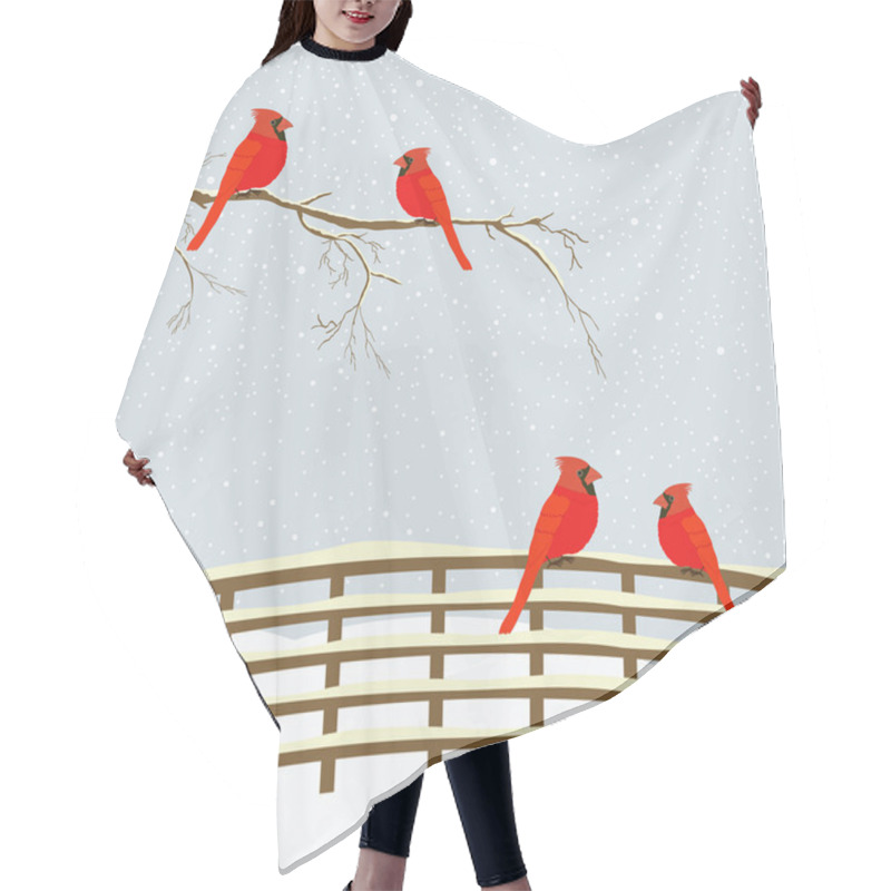 Personality  Red Birds On Branch And Fence Hair Cutting Cape