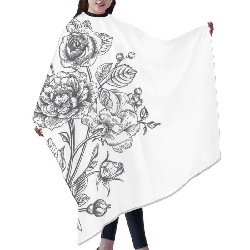 Personality  Background With A Bouquet Of Roses. Hair Cutting Cape