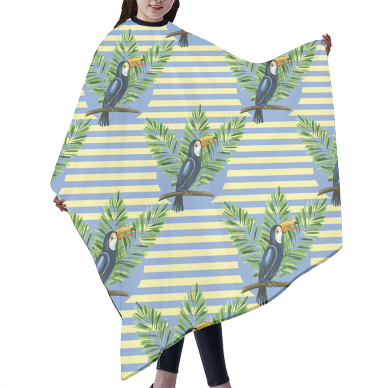 Personality  Toucan And Banana Leaves On The Stiped Background Seamless Patte Hair Cutting Cape