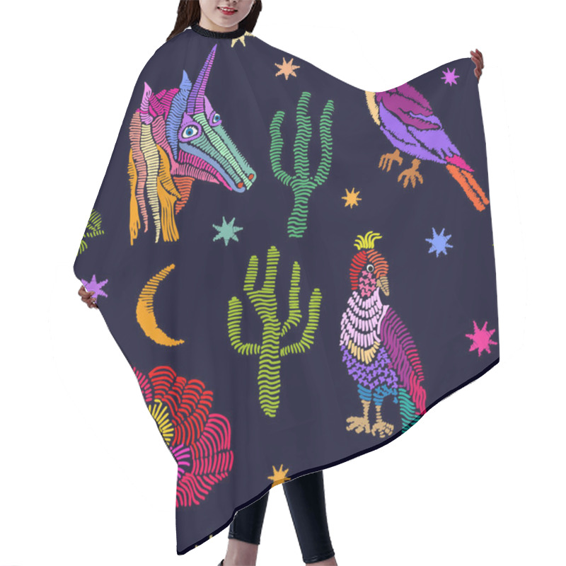 Personality  Unicorn, Stars, Plants And Birds. Hair Cutting Cape