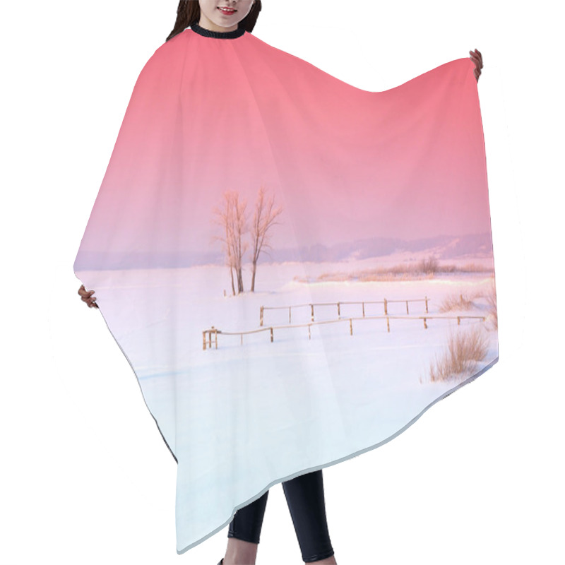 Personality  Sunset On The Frozen River. Winter, Russia, Ural, Perm Region          Hair Cutting Cape