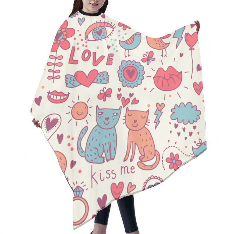 Personality  Cartoon Romantic Seamless Pattern With Kids, Cats And Birds Hair Cutting Cape