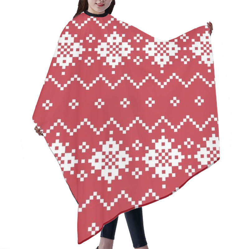 Personality  Red Christmas Fair Isle Pattern Background For Fashion Textiles, Knitwear And Graphics Hair Cutting Cape