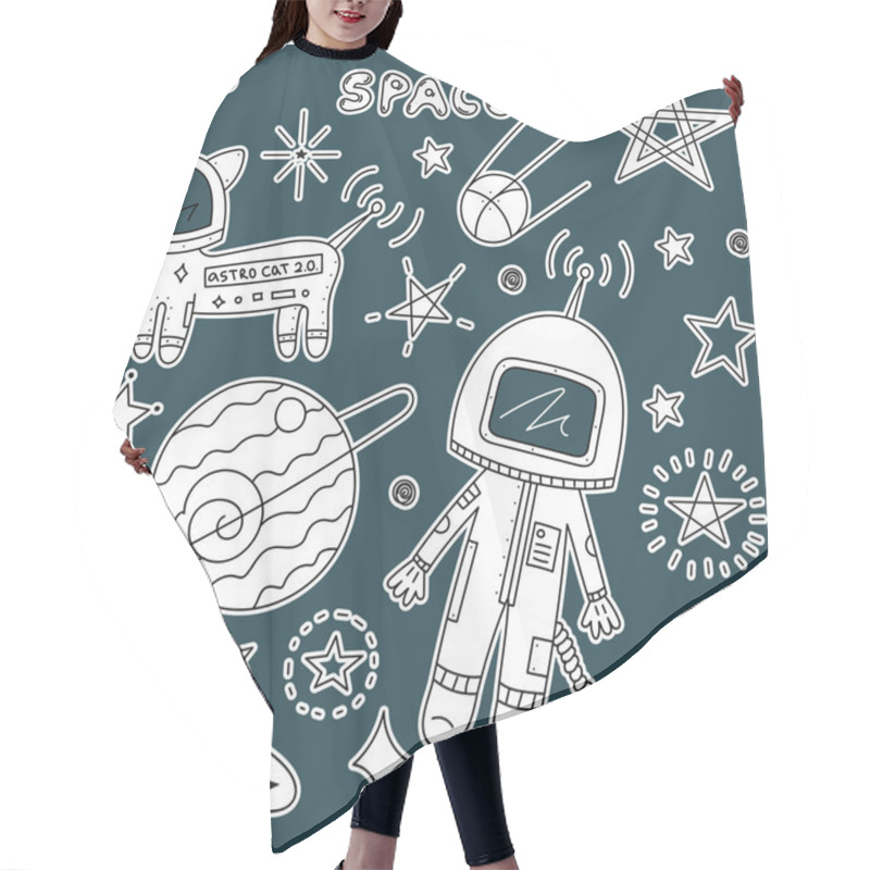 Personality  Astronaut With Cosmo Cat And Asteroids Hair Cutting Cape