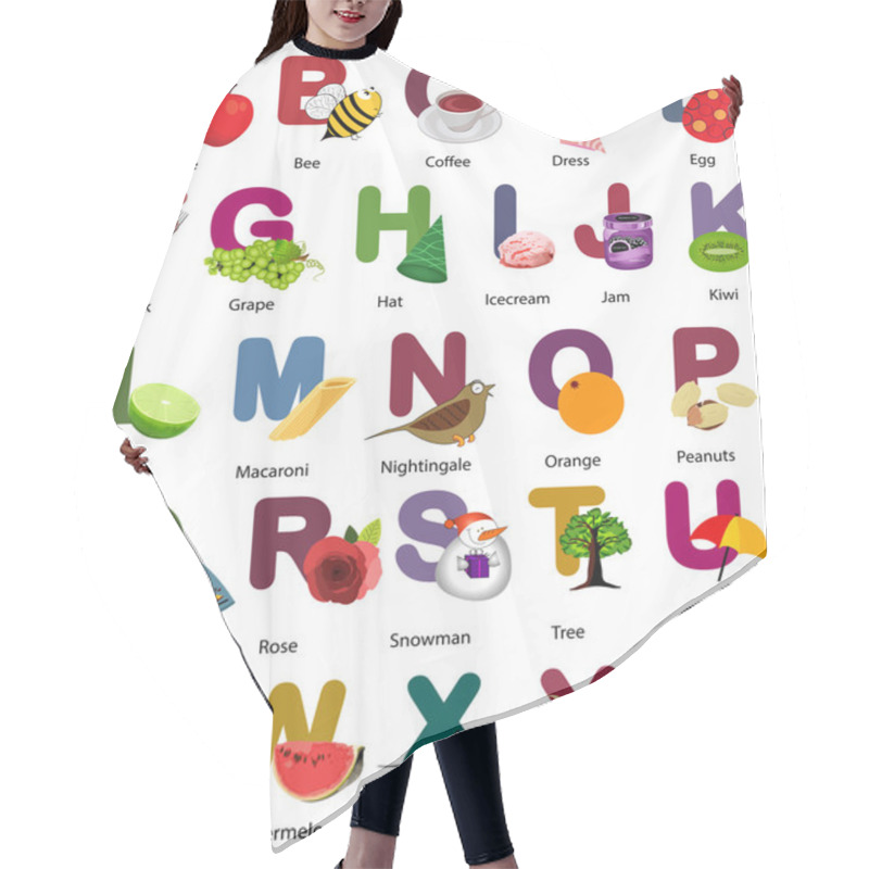 Personality  Vector Kid's Educations With Alphabets And Objects Hair Cutting Cape