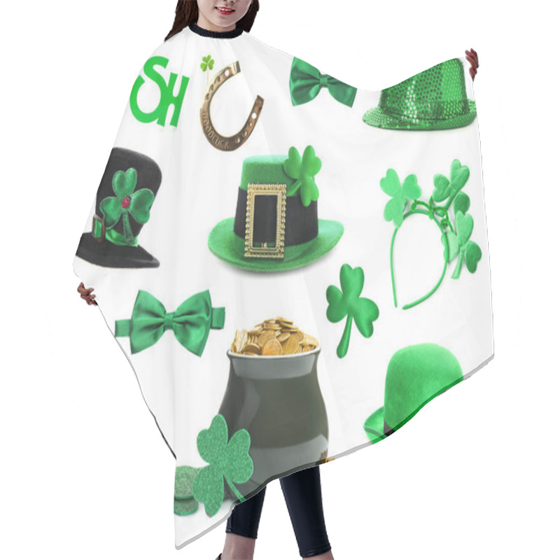 Personality  Set With Traditional Items For St. Patrick's Day Celebration On White Background Hair Cutting Cape