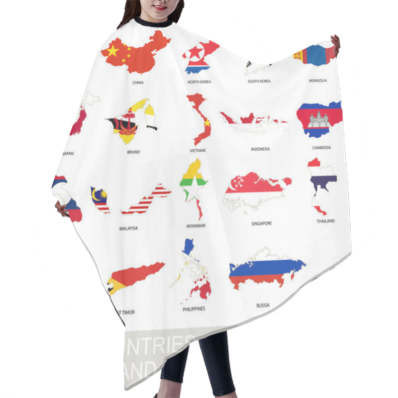 Personality  Asian Countries Set, Maps And Flags Hair Cutting Cape