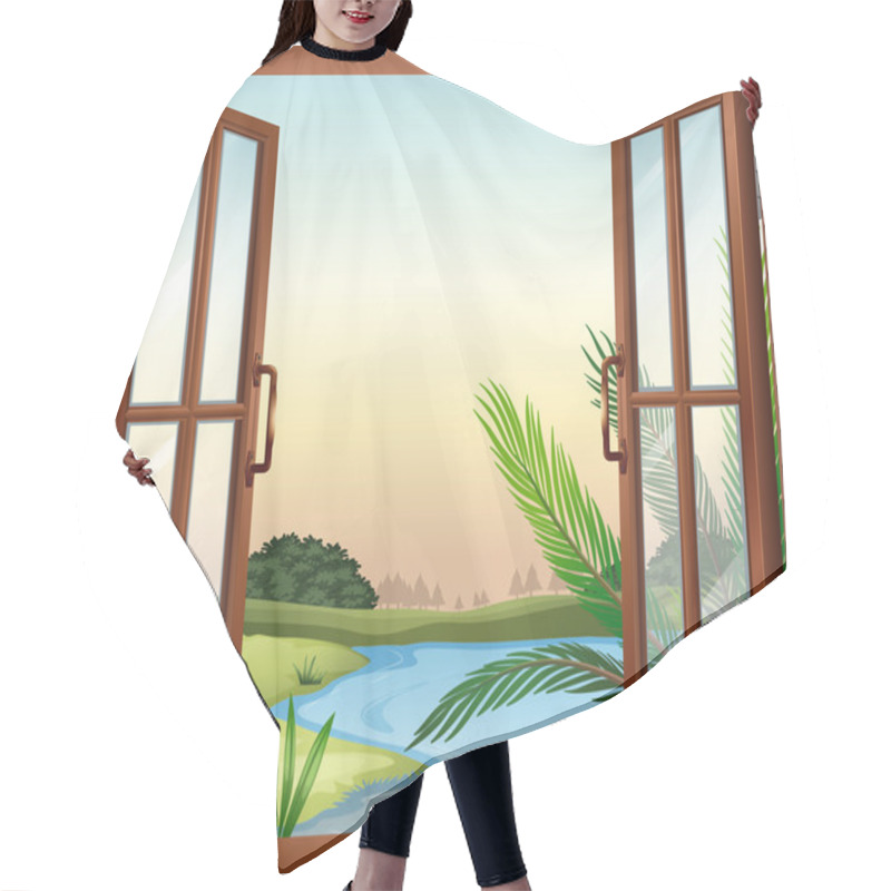 Personality  A Window Overlooking The View Of Nature Hair Cutting Cape