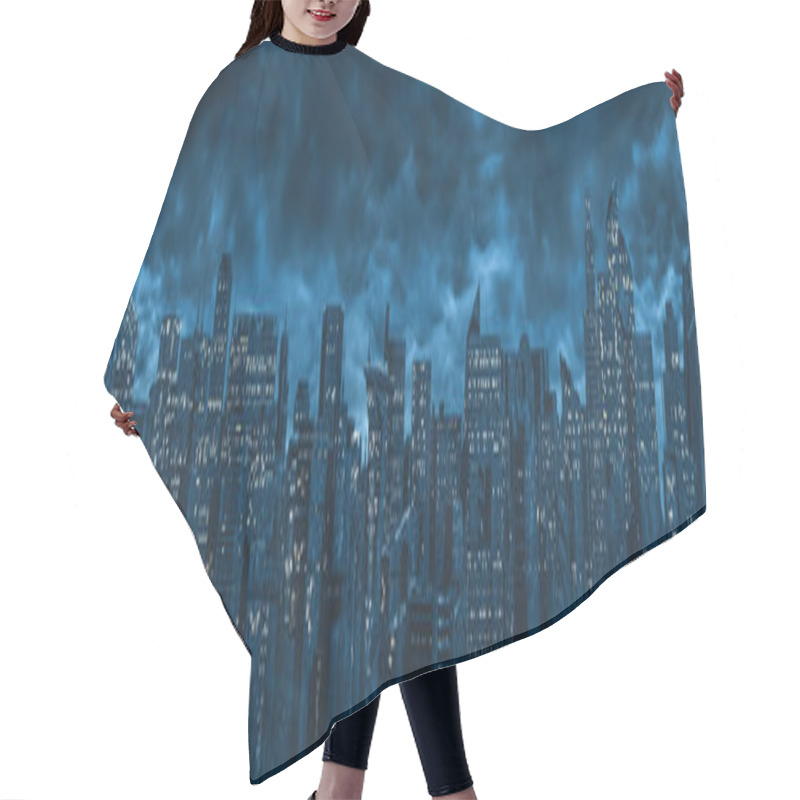 Personality  Science Fiction City Night Panorama / 3D Illustration Of Dark Futuristic Sci-fi City Under Dark Cloudy Night Sky Hair Cutting Cape