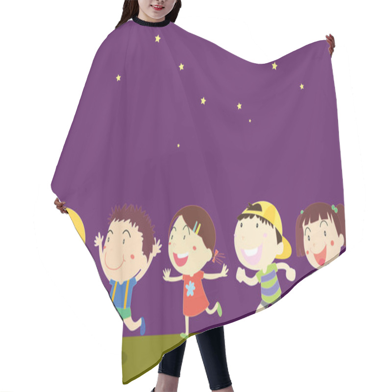 Personality  Illustration Of Kids On Dark Night Sky Background Hair Cutting Cape