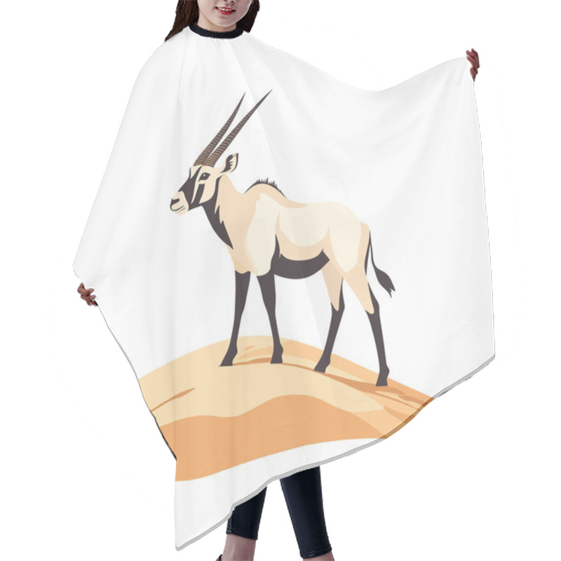 Personality   A Majestic Oryx Standing On A Sand Dune In The Desert. Flat Vector Hair Cutting Cape