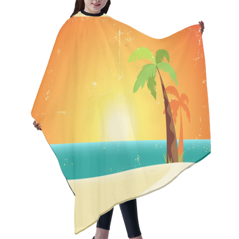 Personality  Grunge Tropical Beach Poster Hair Cutting Cape