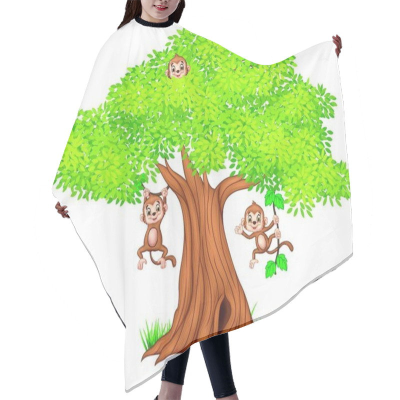 Personality  Happy Little Monkey Hanging On Tree Hair Cutting Cape