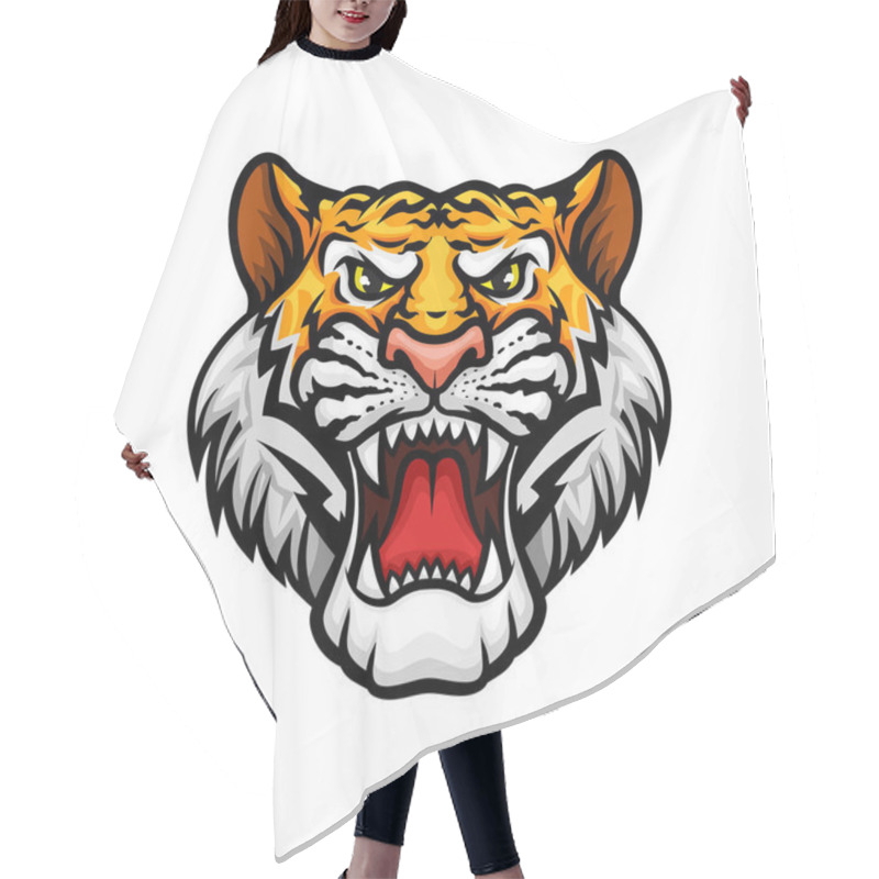 Personality  Tiger Roaring Head Muzzle Vector Mascot Icon Hair Cutting Cape