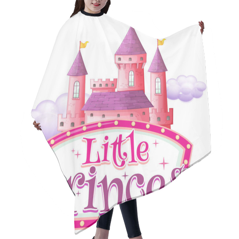 Personality  Font Design For Word Little Princess With Pink Castle Illustration Hair Cutting Cape