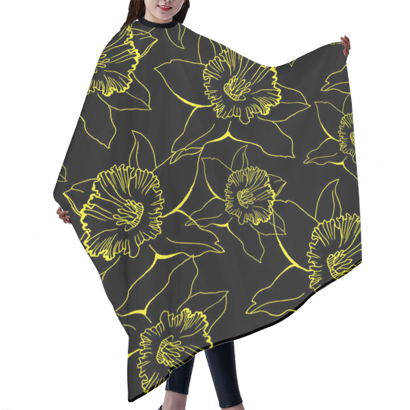 Personality  Floral Seamless Pattern With Contour Hand Drawn Flowers Daffodil Hair Cutting Cape