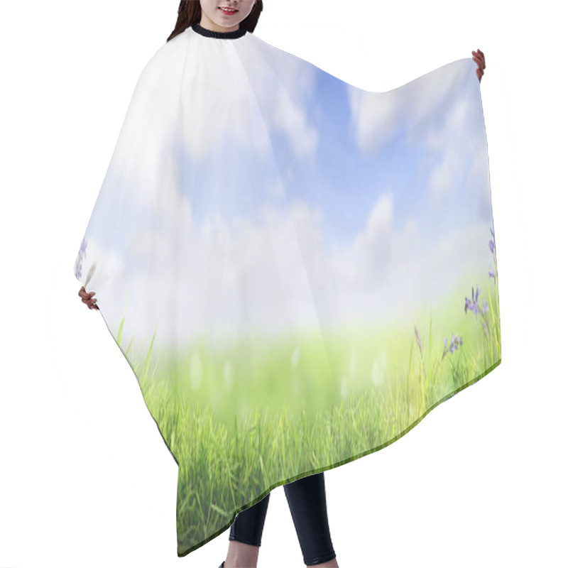 Personality  Lush Spring Green Grass Background With A Sunny Summer Blue Sky  Hair Cutting Cape