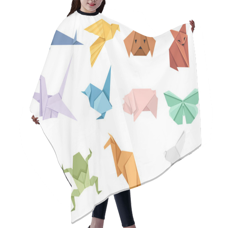 Personality  Origami Japanese Animal Set. Modern Hobby. Flat Vector Illustration Isolated On White Background. Colorful Paper Animals, Low Polygonal Design. Hair Cutting Cape