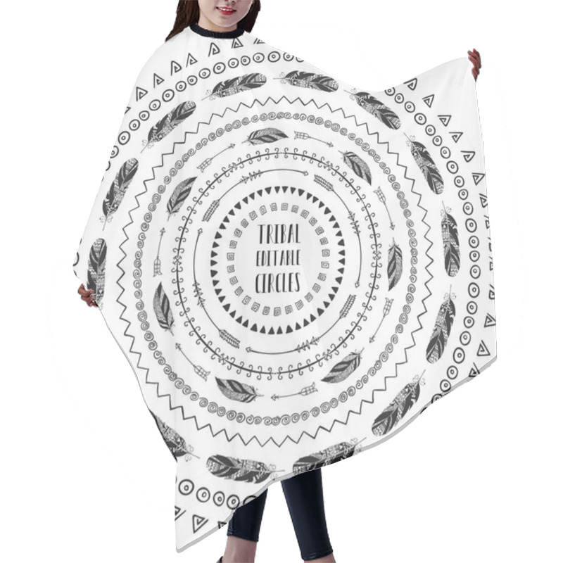 Personality  Hand Drawn Ethnic Circles Frames. Editable Pattern Brushes Hair Cutting Cape