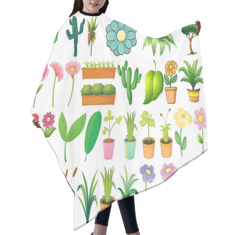 Personality  Large Set Of Different Plants On White Background Illustration Hair Cutting Cape