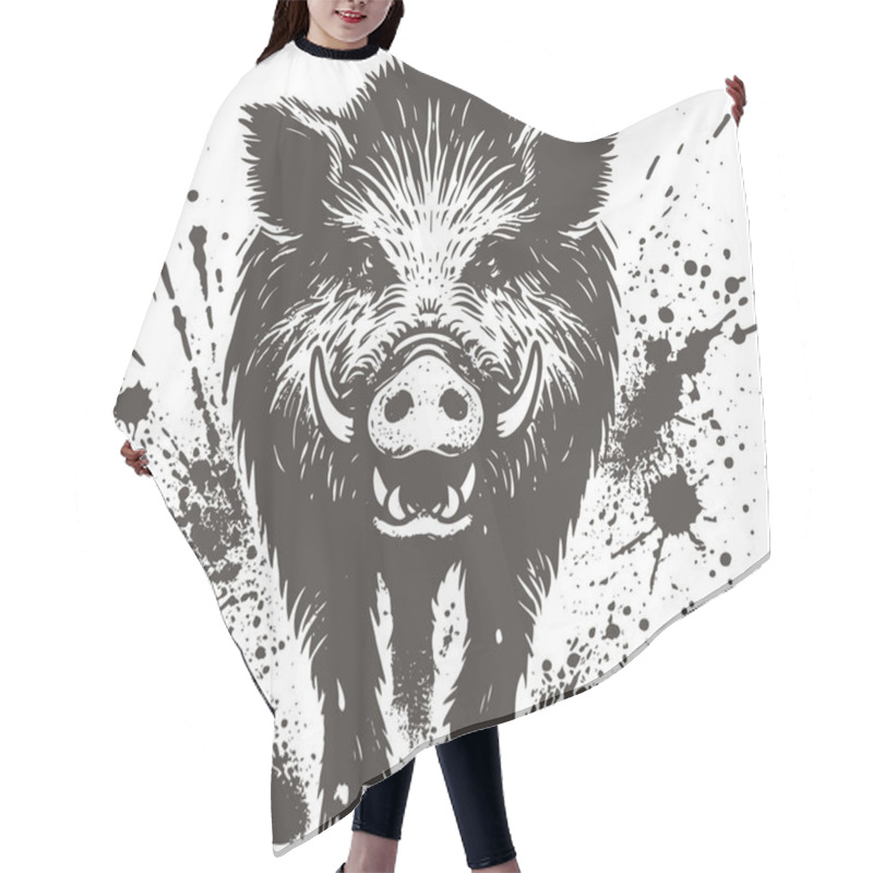 Personality  Wild Boar Charging Forward In Ink Splash Art Style Hair Cutting Cape