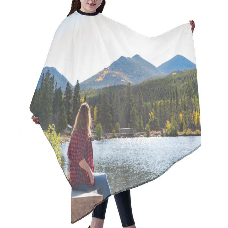 Personality  Person Sitting On Log Bench On Lake Sprague In Rocky Mountain National Park Colorado Hair Cutting Cape