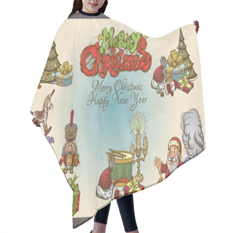 Personality  Frame With Decorative Design Elements For Christmas And New Year. Hair Cutting Cape