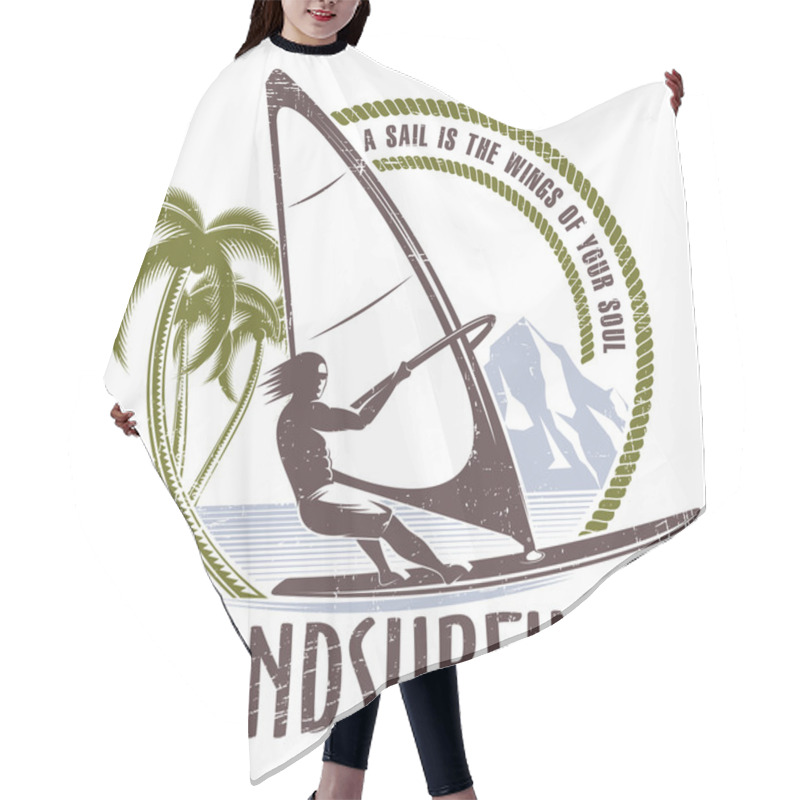 Personality  Windsurfing Emblem On A White Background Hair Cutting Cape