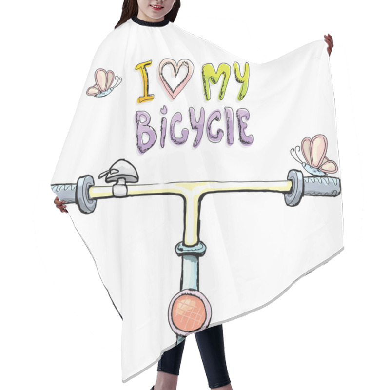 Personality  I Love My Bicycle Concept Design. Hand Drawn  Hair Cutting Cape