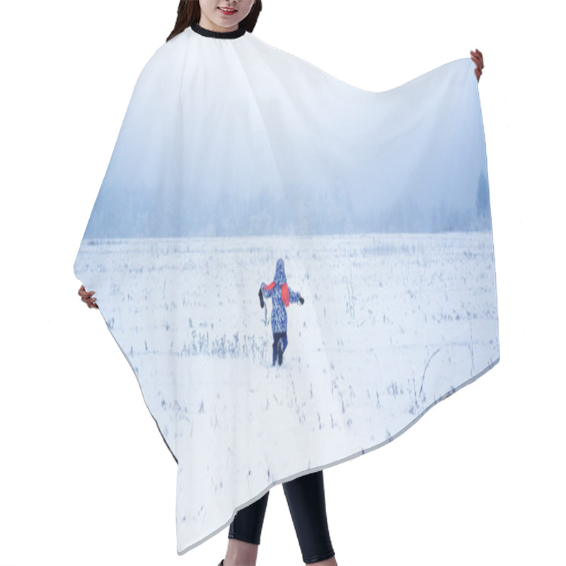 Personality  Little Girl Running Away In A Snowy Park Hair Cutting Cape